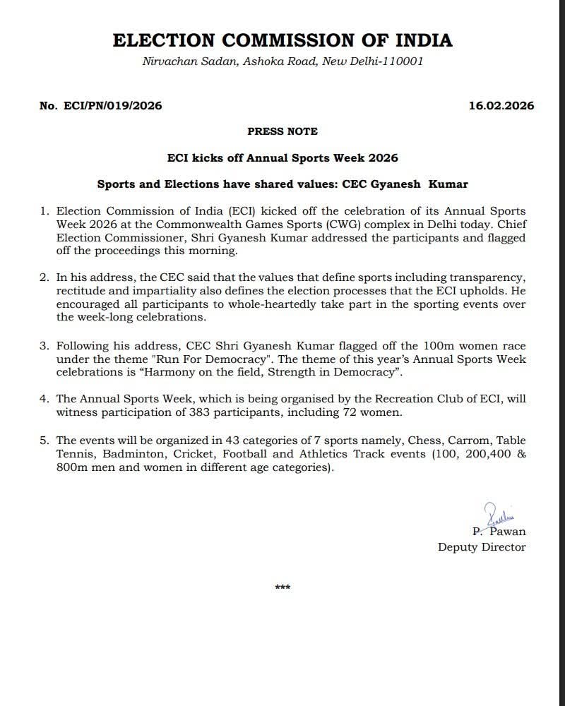 ECI Launches Annual Sports Week 2026, CEC Highlights Shared Values of Sports and Democracy