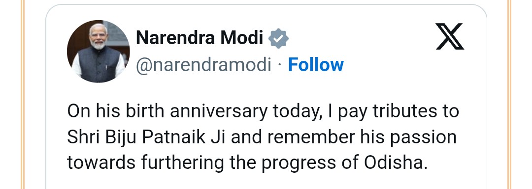 PM Narendra Modi Pays Tribute to Biju Patnaik on Birth Anniversary