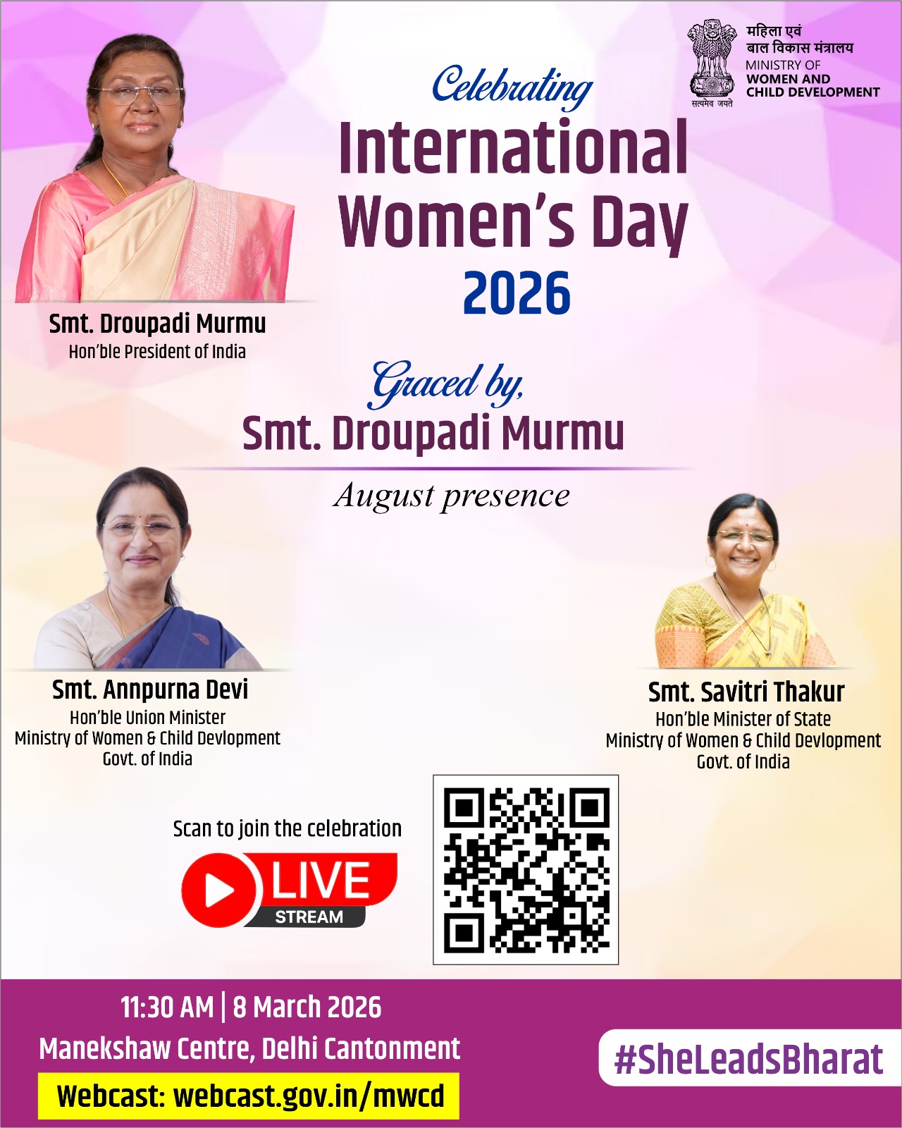 President Droupadi Murmu to Grace International Women’s Day Celebrations in New Delhi