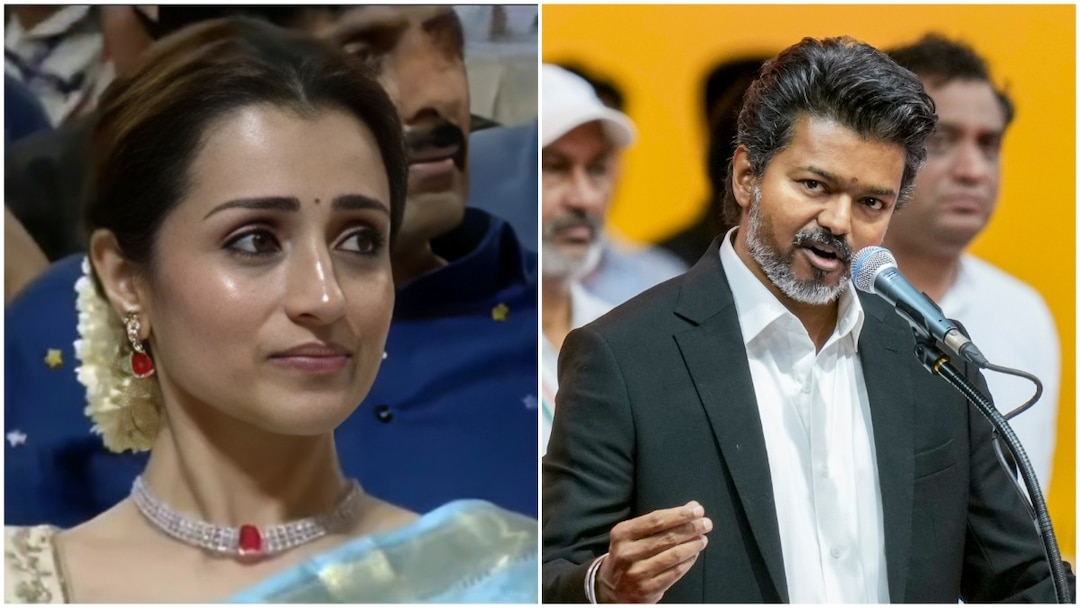 Tears in Her Eyes, Smile on Her Face: Trisha Krishnan Gets Emotional During CM Thalapathy Vijay’s Speech