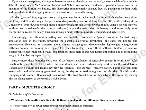 Preview: John B Goodenough   Green Tech   High School Worksheet