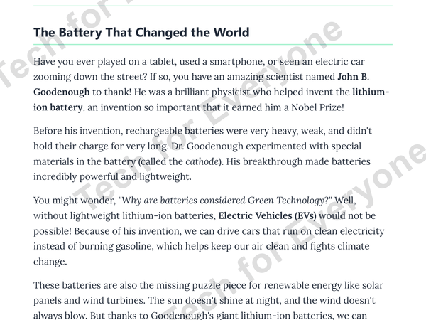 Preview: John B Goodenough   Green Tech   Upper Elementary Worksheet