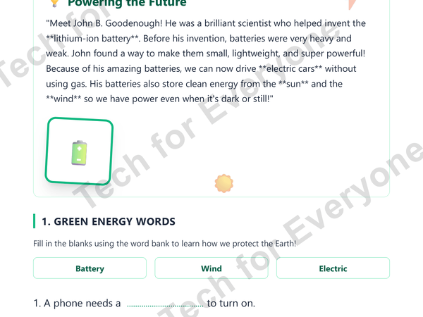Preview: John B. Goodenough   Green Tech   Lower Elementary Worksheet