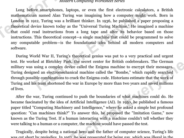 Preview: Modern Computing Series  Alan Turing   Worksheet HS