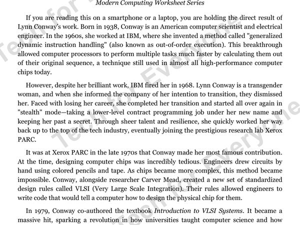 Preview: Modern Computing Series  Lynn Conway   Worksheet HS