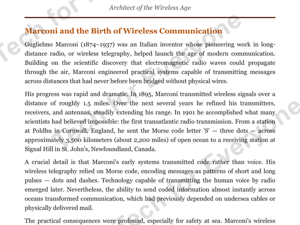 Preview: Guglielmo Marconi: Web & Wireless Tech (High School)