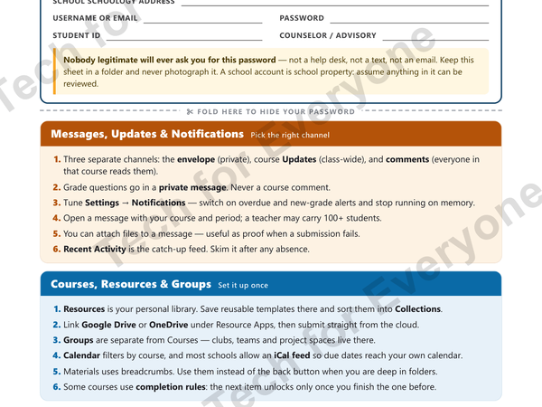 Preview: Schoology Quick Start Cheat Sheet: Messages, Courses & Assignments — High School (9th–12th)