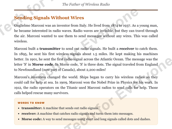 Preview: Guglielmo Marconi: Web & Wireless Tech (Upper Elementary)