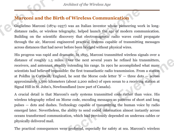 Preview: Guglielmo Marconi: Web & Wireless Tech (High School)