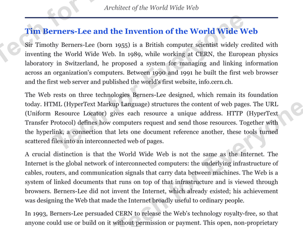 Preview: Tim Berners-Lee: Web & Wireless Tech (High School)