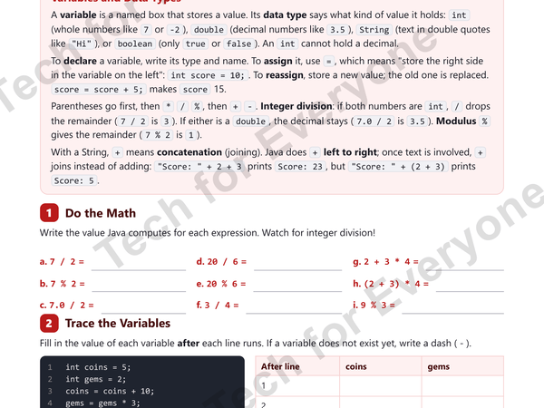 Preview: Java 2: Variables and Data Types