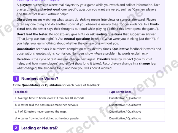Preview: Game Design 4: Playtesting and Iteration