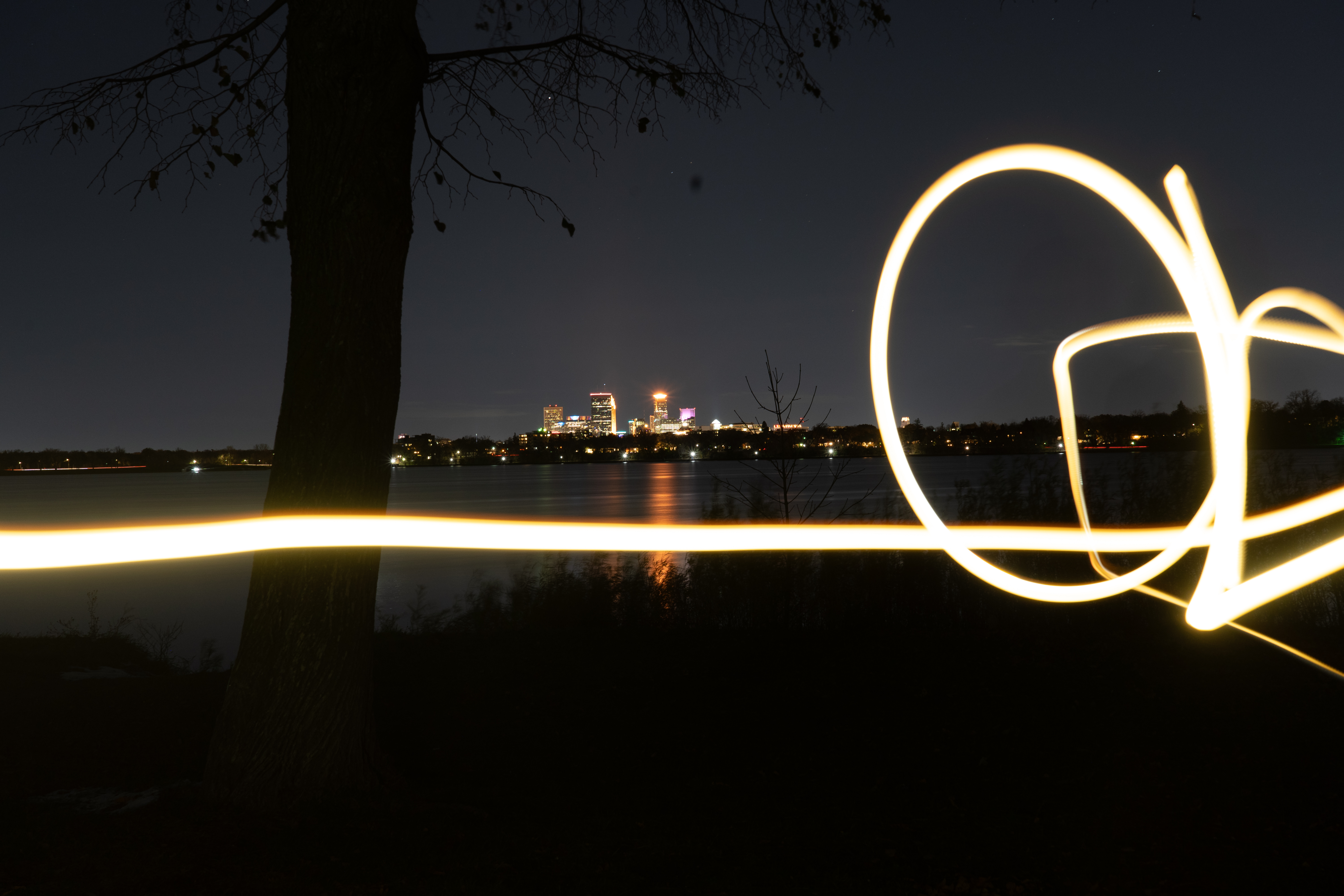 Light Trails Over Lake