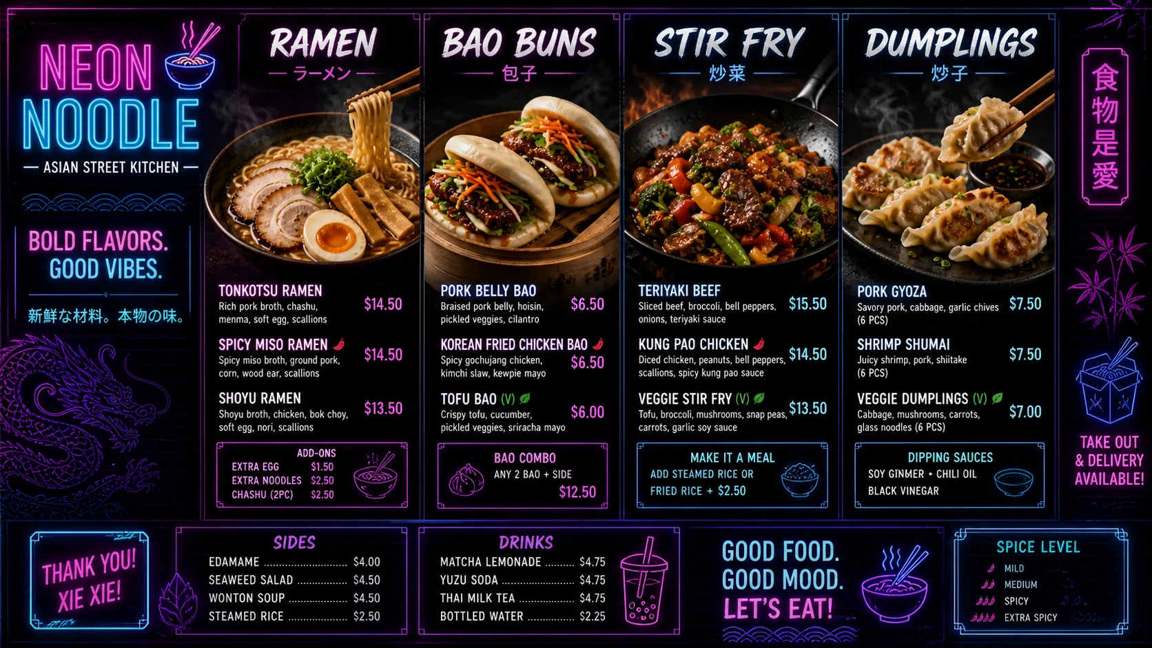 Fire Noodle — Asian digital menu board template