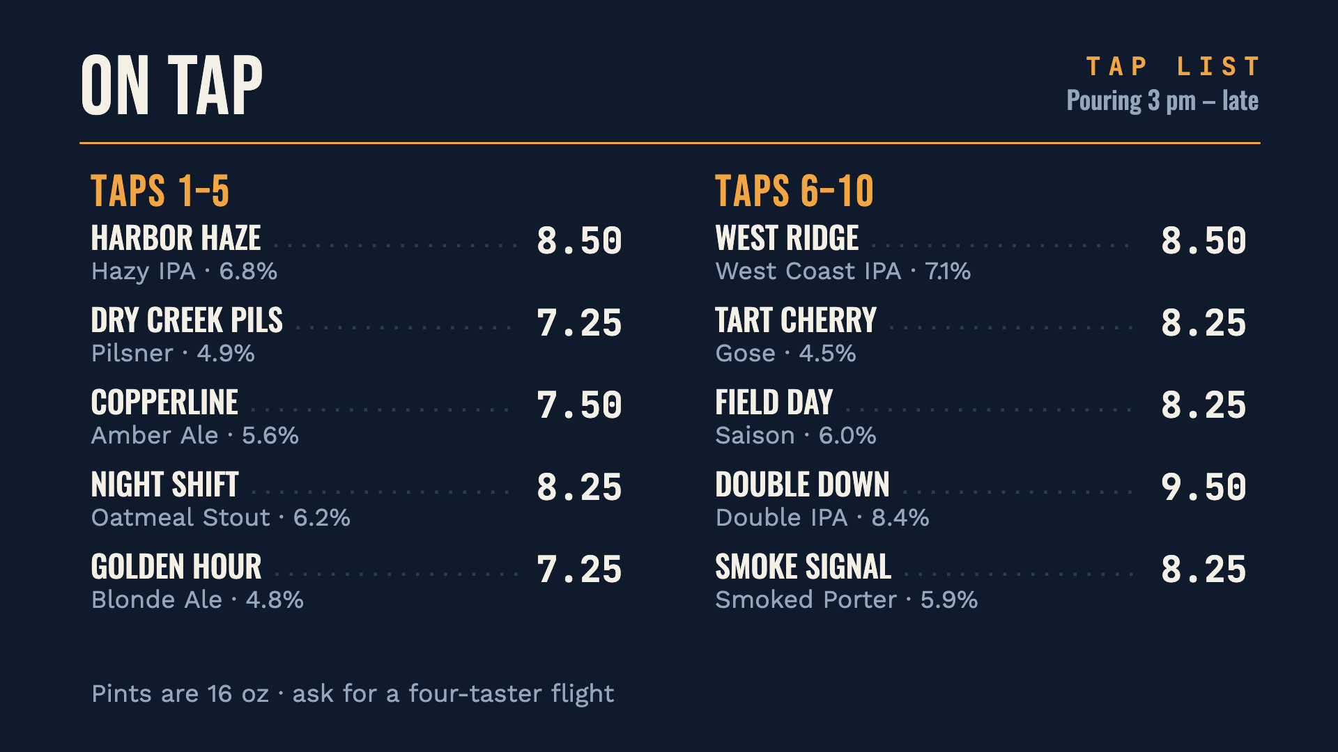 Tap List — Bar & Brewery digital menu board template