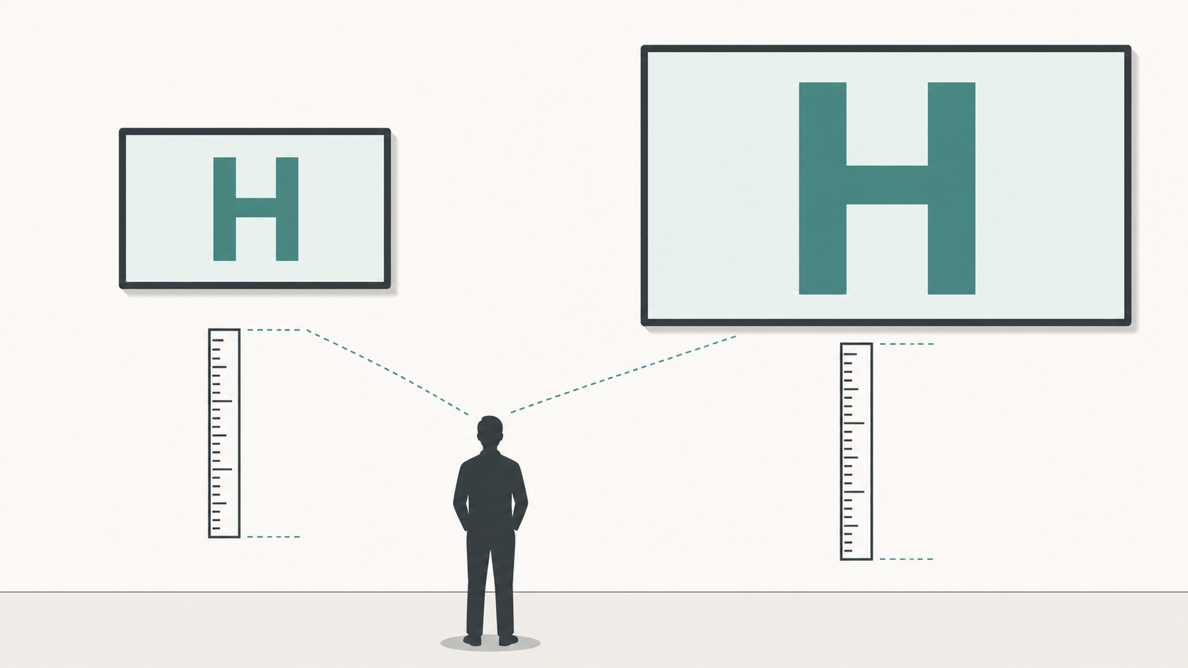 Digital menu board font size illustration showing different physical letter heights on two screens