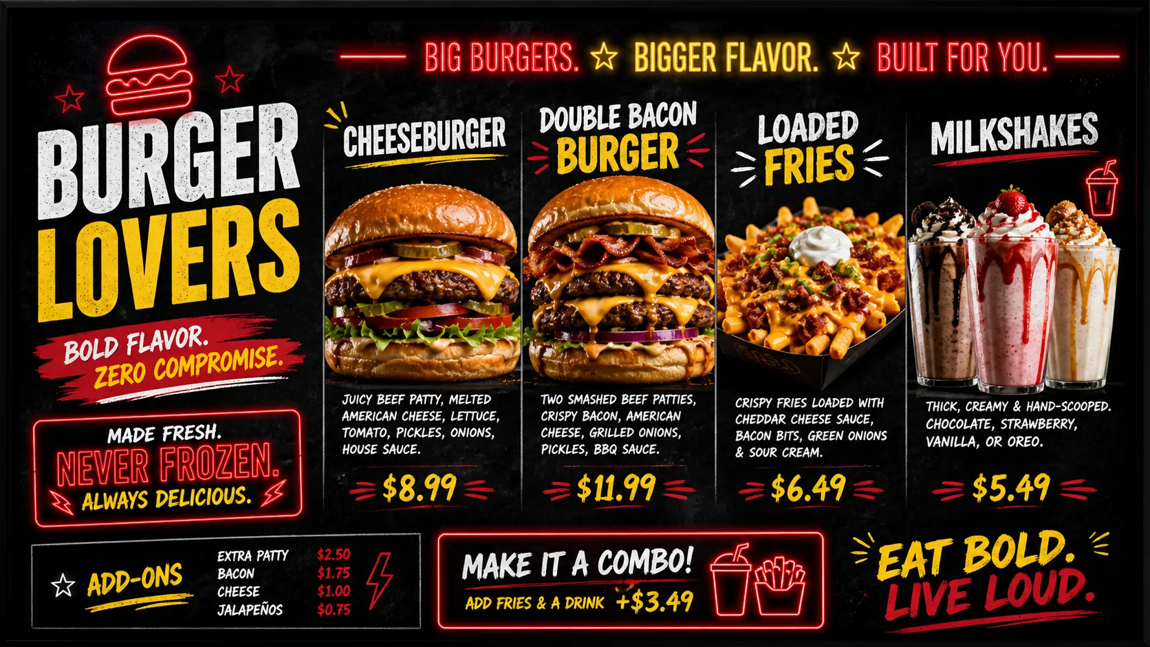 Burger Lovers — Burgers digital menu board template