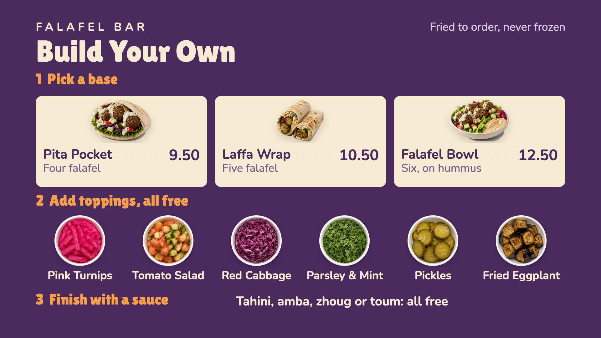Falafel Bar — Vegan digital menu board template