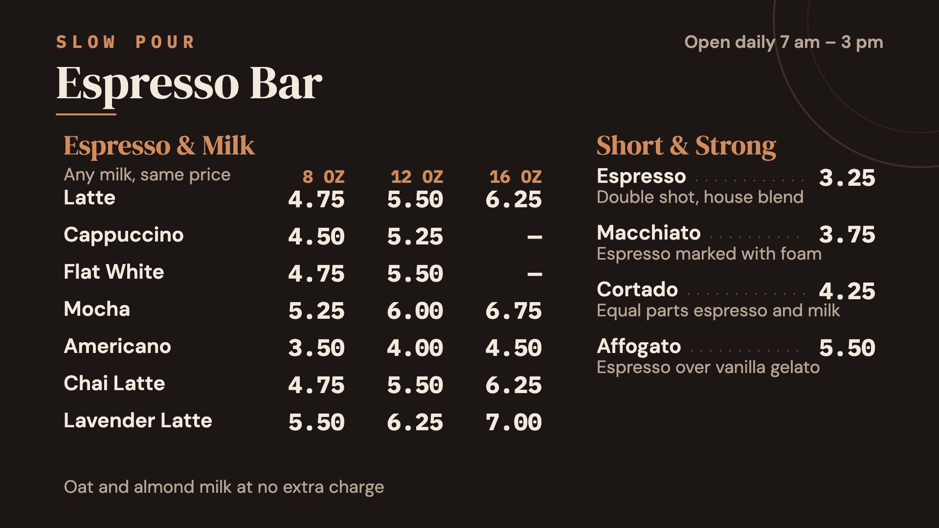 Slow Pour — Coffee Shop digital menu board template
