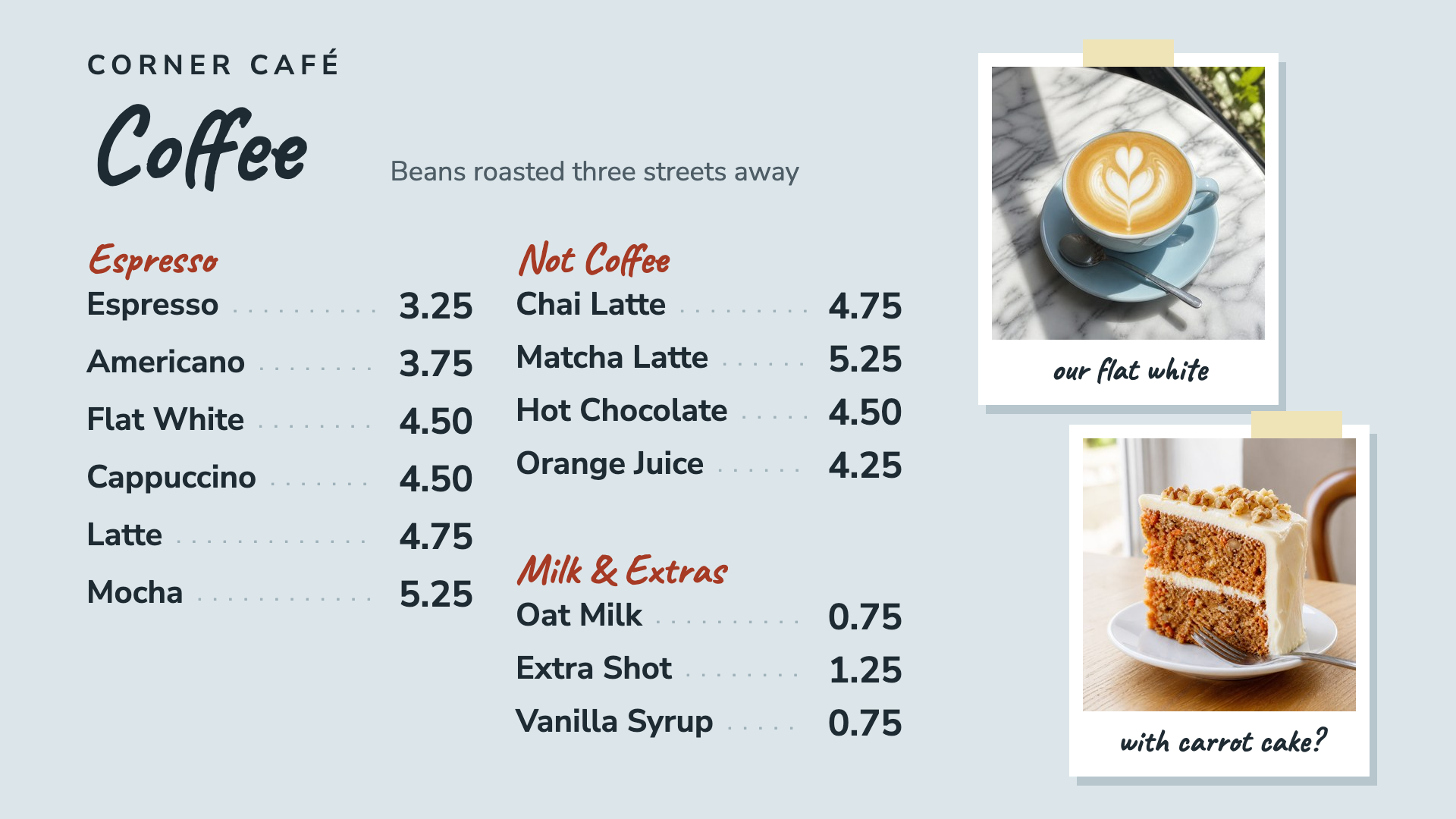 Corner Café — Cafe digital menu board template