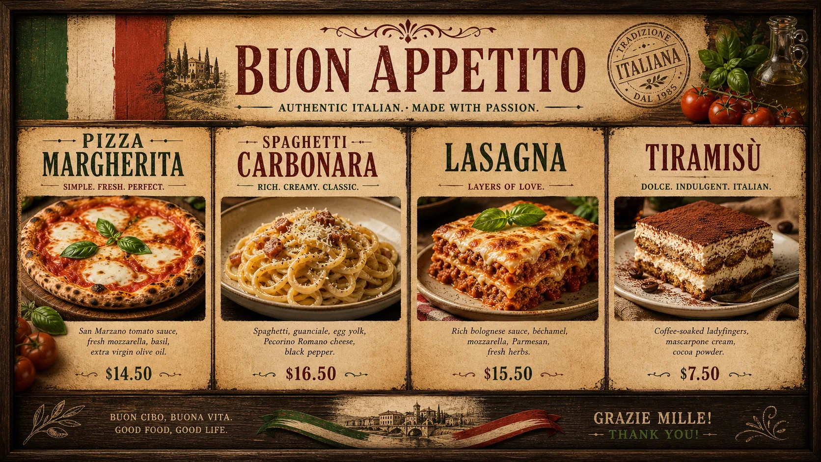 Buon Appetito — Italian digital menu board template