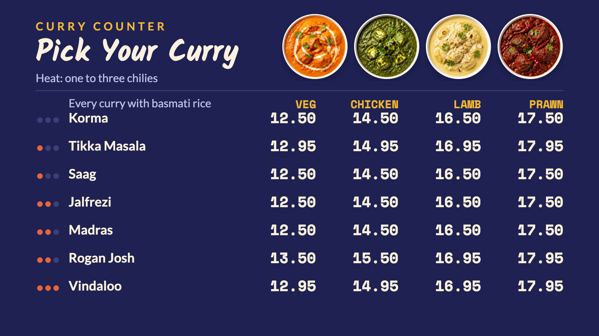 Curry Counter — Indian digital menu board template