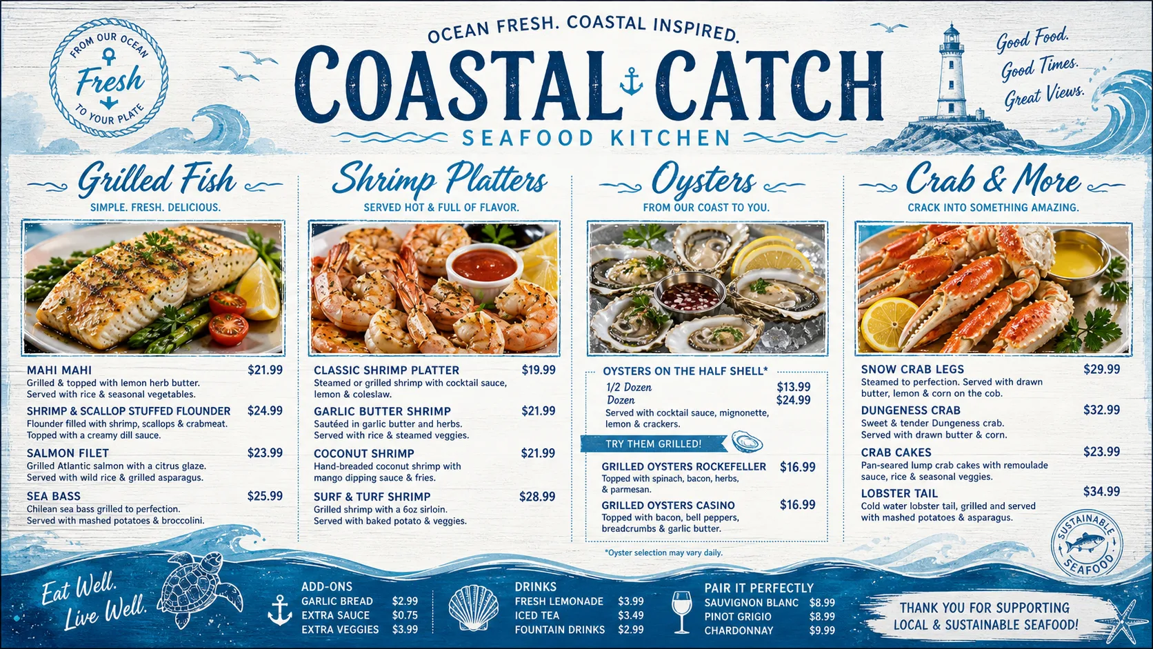 Coastal Catch — Seafood digital menu board template