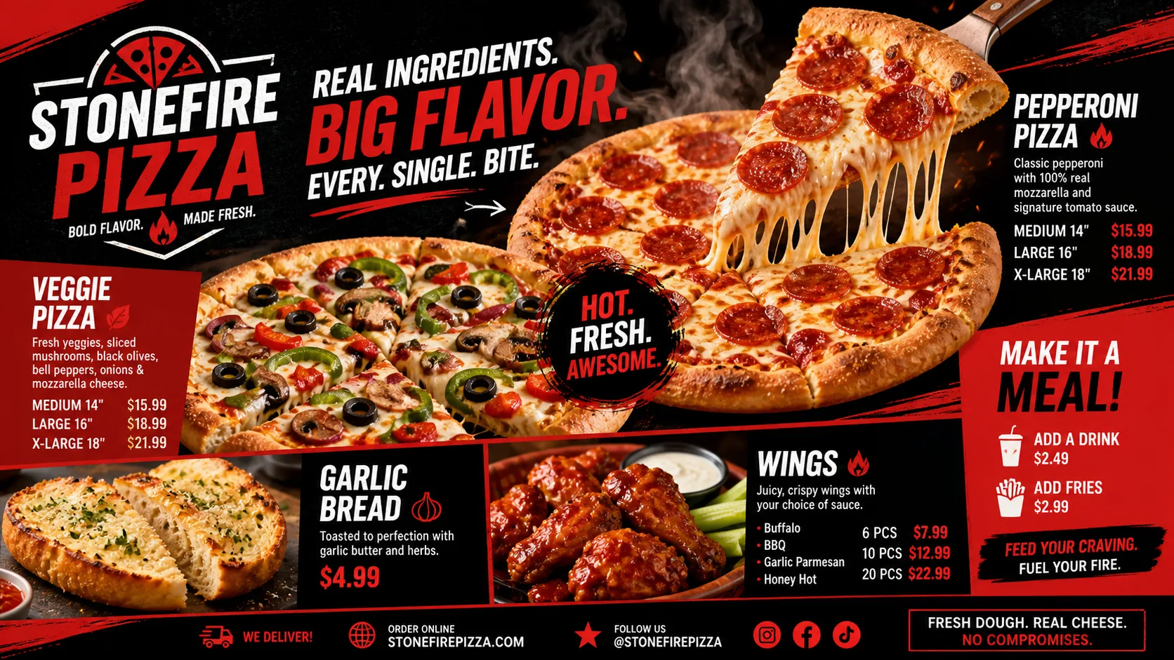 Stonefire Pizza — Pizza digital menu board template