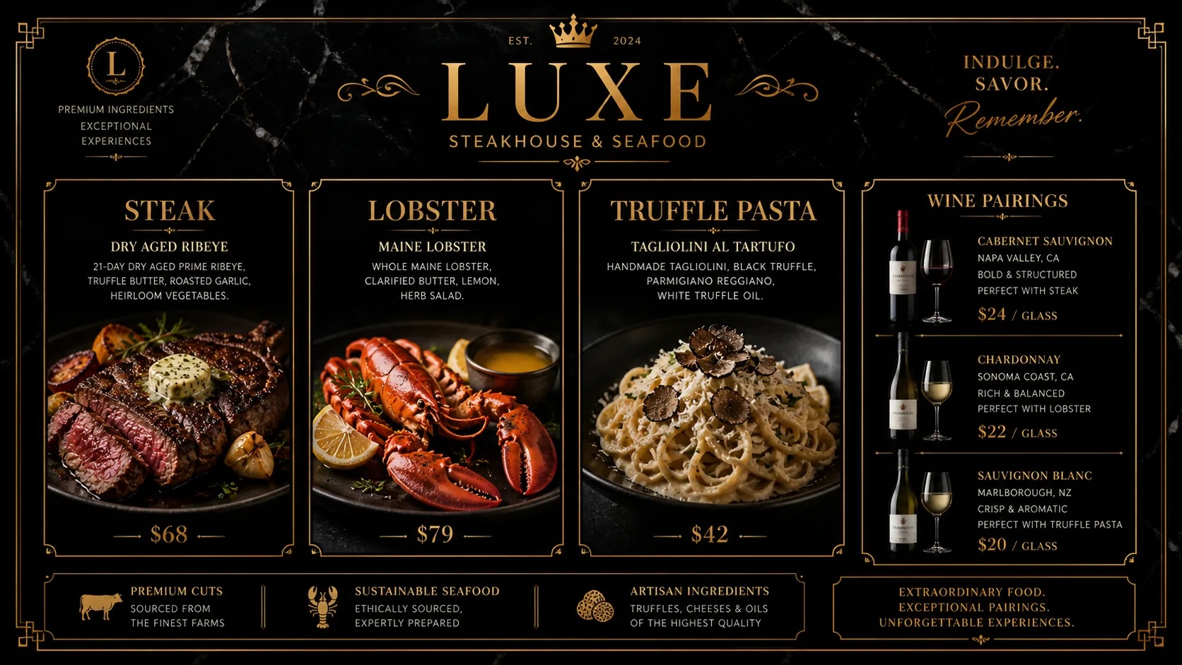 Luxe — Fine Dining digital menu board template