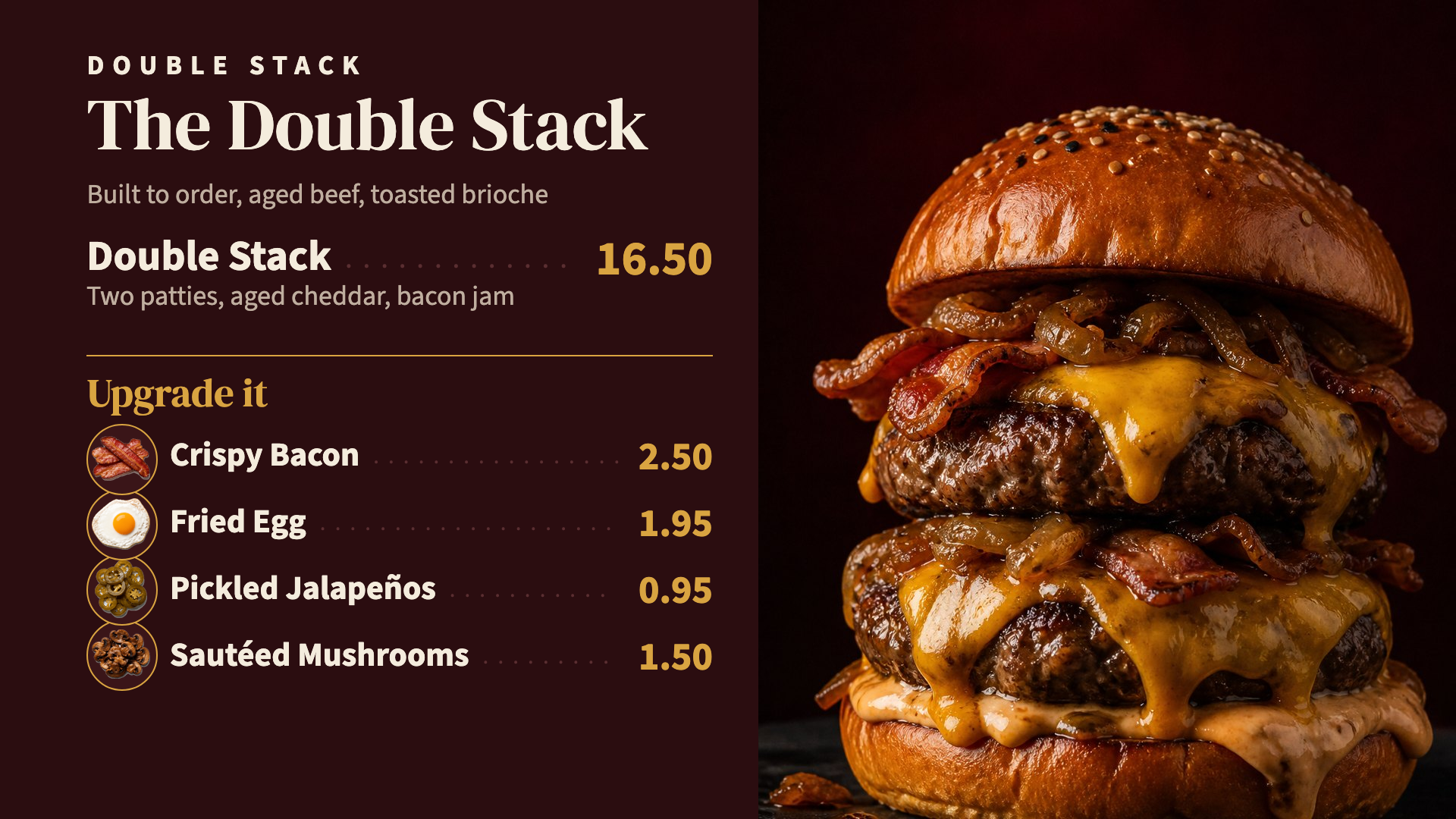 Double Stack — Burgers digital menu board template