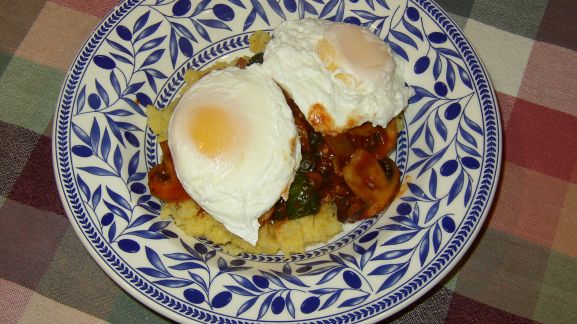 Polenta And Poached Eggs With Spinach And Mushrooms recipe