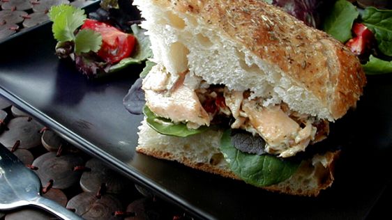 Salmon Pesto Focaccia Sandwiches recipe