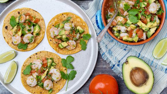 Ceviche Style Shrimp And Avocado Tacos recipe
