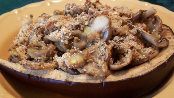 Mushroom Stuffed Eggplant Aubergine recipe