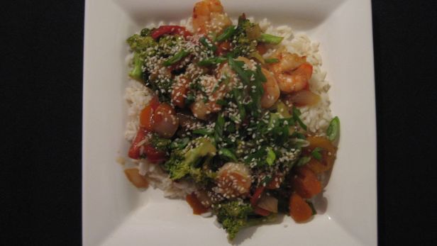 Sweet And Sour Stir Fry Shrimp With Broccoli And Red Bell Pepper recipe