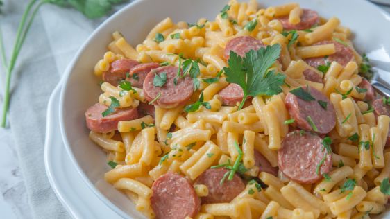 Macaroni And Cheese Hot Dog Skillet recipe
