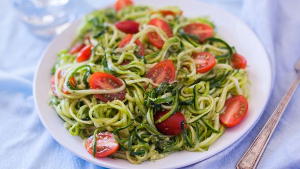 Raw Angel Hair Zucchini Pasta With Fresh Pesto recipe