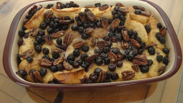 Baked Blueberry Pecan French Toast With Blueberry Syrup recipe