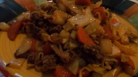 Yatsobi Beef Cabbage And Ramen Noodle Stir Fry recipe