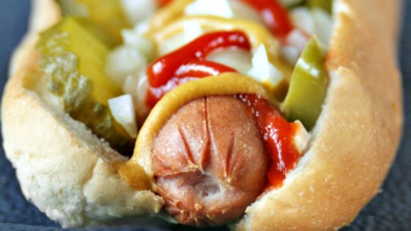 Feisty Mustard Topped Hot Dogs recipe