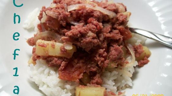 Filipino Corned Beef Hash Over Rice recipe
