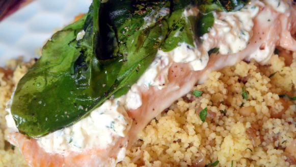 Salmon With Cream Cheese Spinach Garlic recipe
