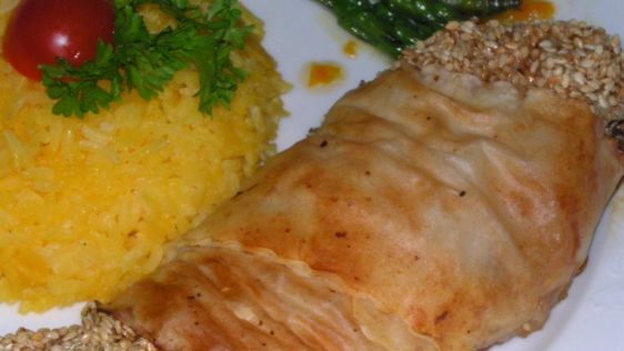 Sesame Lemon Chicken With A Crisp Phyllo Crust recipe