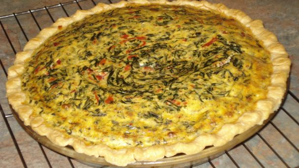Fluffy Spinach Onion And Roasted Red Pepper Quiche With Gruyere recipe