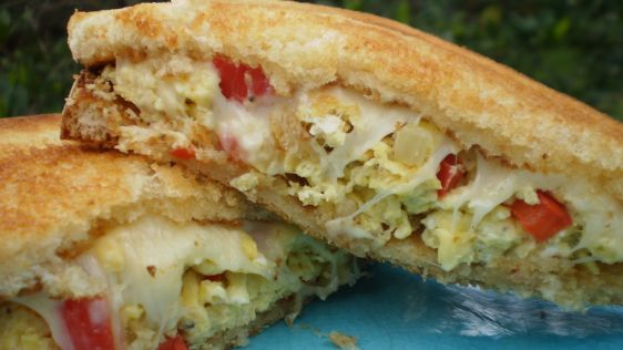 Scrambled Egg Sandwiches With Onions And Red Peppers recipe