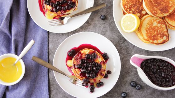Lemon Ricotta Pancakes With Warm Blueberry Compote recipe