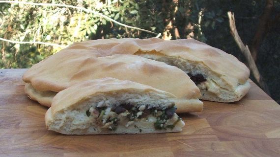 Feta Olive Stuffed Flatbread recipe