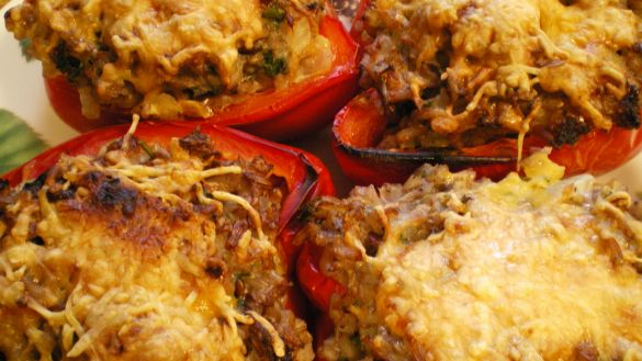 Vegetarian Baked Stuffed Red Bell Peppers recipe